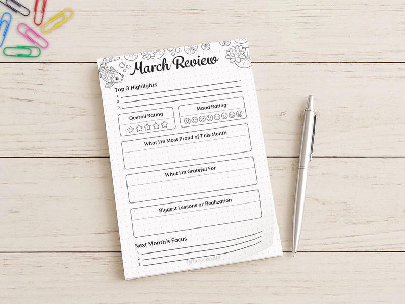 March Planner Set, Koi Fish Theme, A4 A5 Printable (Digital Download) image 6