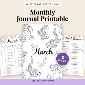 Planificador de marzo, tema de peces koi, tamaño A4/A5 imprimible (descarga digital)