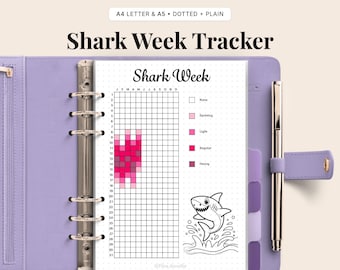 Shark Week Period Tracker Printable | Cute Menstrual Cycle Tracker | Feminine Bullet Journal Page | Period Planner Insert