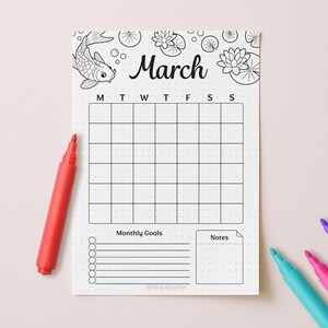 March Planner Set, Koi Fish Theme, A4 A5 Printable (Digital Download) image 5