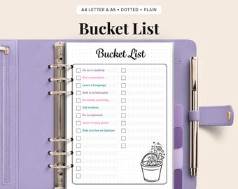 Afdrukbare bucketlist – Plannerpagina levensdoelen | A4- en A5-pdf-bestand