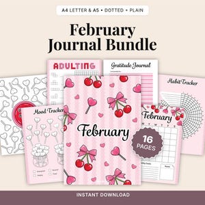 Februar Journal Bundle - Schleifen & Kirschen Thema (Digitaler Download)