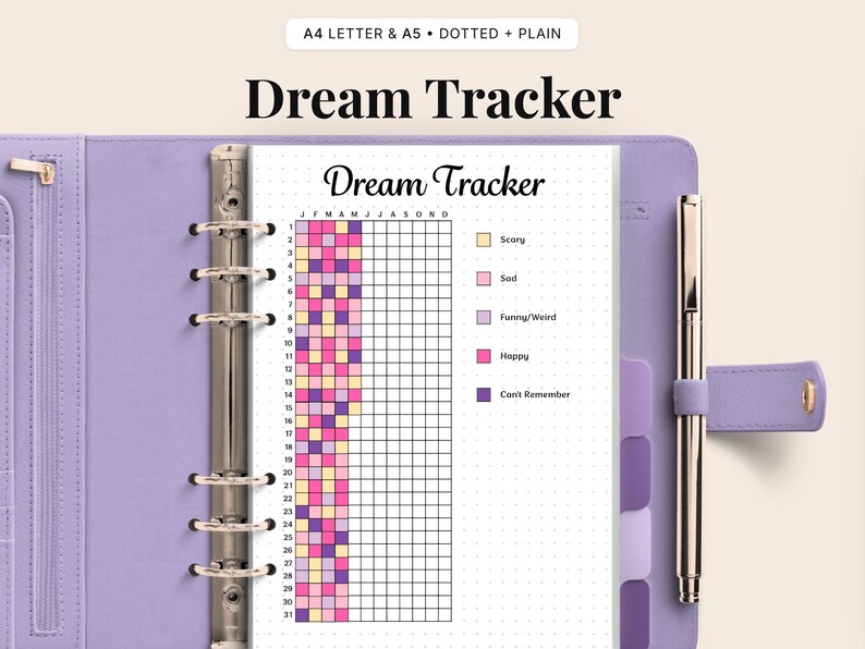 Dream Tracker Printable – Sleep Log & Dream Journal PDF (A4 and A5) image 1