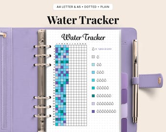 Registro de agua anual imprimible • Registro de hidratación, Planificador de bienestar (PDF)