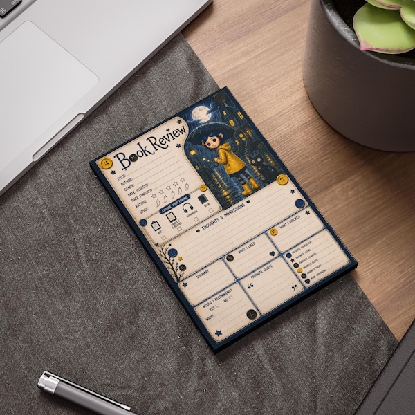 Coraline Book Review Notepad — Illustrated Reading Tracker Post-it® Notes