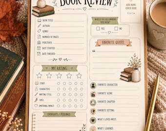 Neutral  Book Review Printable | Reading Journal Page | Summer Reading Tracker| Digital Download | Book Lover Gift