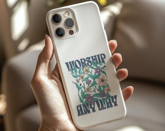 Worship Anyway MagSafe phone case, iPhone 17 16 15 14 13 Pro Max Plus, Religious Gift, Floral Christian Phone Case