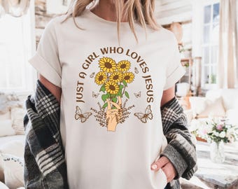 Camiseta cristiana «Solo una chica que ama a Jesús», colores cómodos, artículos cristianos bonitos, camiseta de Jesús