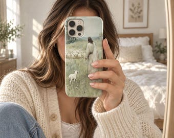 Jesus and the Lamb Watercolor Phone Case, Christian iPhone Case, Slim Jesus Phone Case, Aesthetic Faith Gift for Her