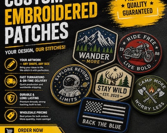 Create Your Own Custom Embroidered Patch, Personalized Logo Patch, Iron On Sew On Badge for Jackets, Hats, Bags & Uniforms