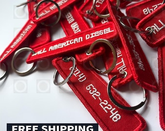 Custom Embroidered Keychain, Personalized Flight Tag, Custom Text or Logo, Double Sided Jet Tag, Motorcycle Key Ring, Gift for Him