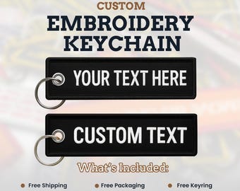 Custom Embroidered Keychain, Personalized Flight Tag, Custom Text or Logo, Double Sided Jet Tag, Motorcycle Key Ring, Gift for Him
