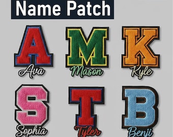 Personalized Chenille Name Patch, Large Varsity Letter Patch, Iron On Glitter Chenille Patches for Jackets, Retro Name Patch