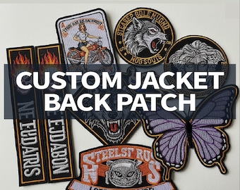 Personalized Jacket Back Patch, Custom Logo for Vests, Motorcycle Patch, Custom Large Back Patch, Large Embroidered Patch, Iron On or Sew On