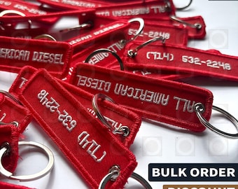 Custom Keychains | Custom Key Tag, Double sided text Embroidered Keychain, Personalized Logo Keychain, Custom Jet Tag, Made to Order In Bulk