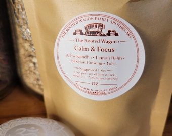 Calm & Focus Herbal Tea • Adaptogen Blend, Tulsi, Lemon Balm
