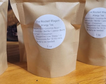 Mezcla de té para aliviar la alergia: ortiga, menta, melisa y jengibre. Té de hierbas de hojas sueltas.