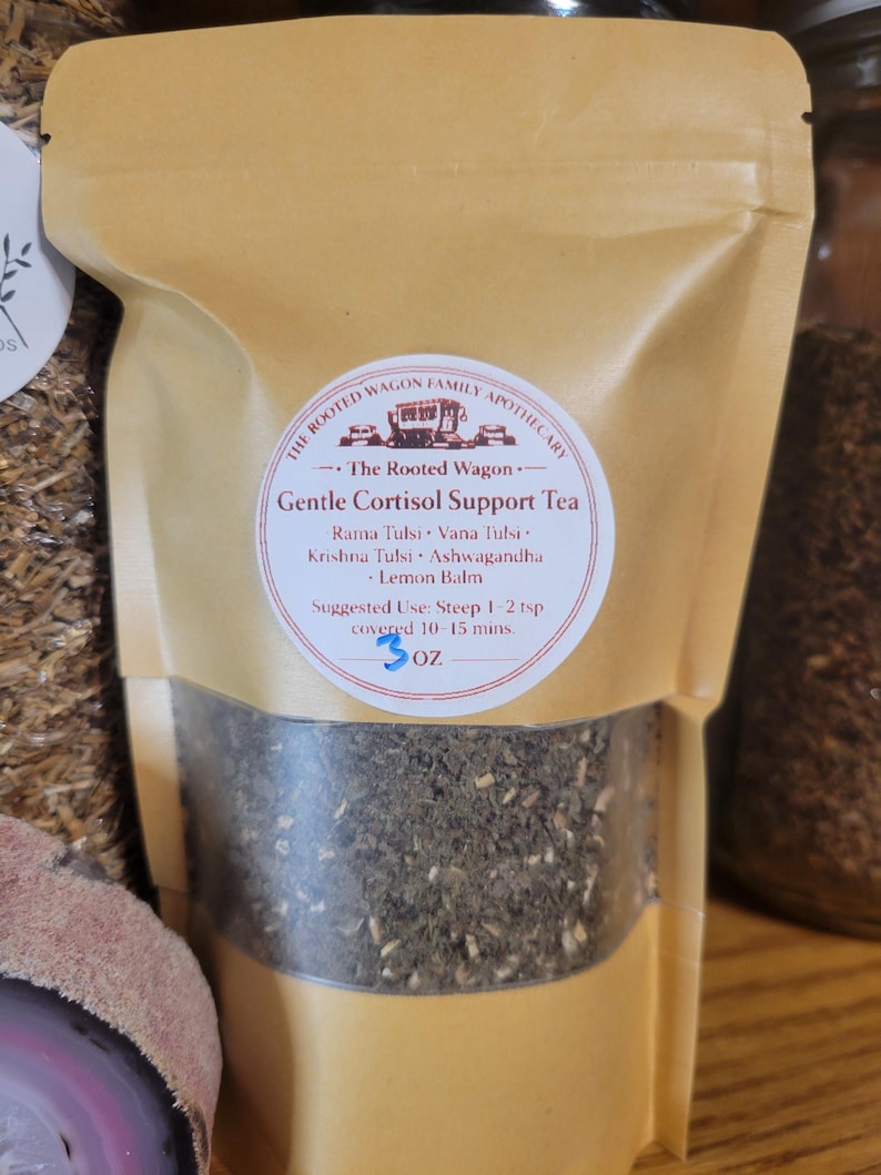 Té suave para el cortisol / Mezcla de hierbas de tulsi y ashwagandha / Té para equilibrar el estrés y calmar imagen 5