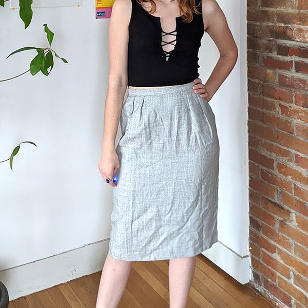 Sanyo for Saks Fifth Avenue Designer Pencil Skirt • Couture Classy Chic A Line Skirt • Japan • Grey Midi Skirt Micro Plaid Silk