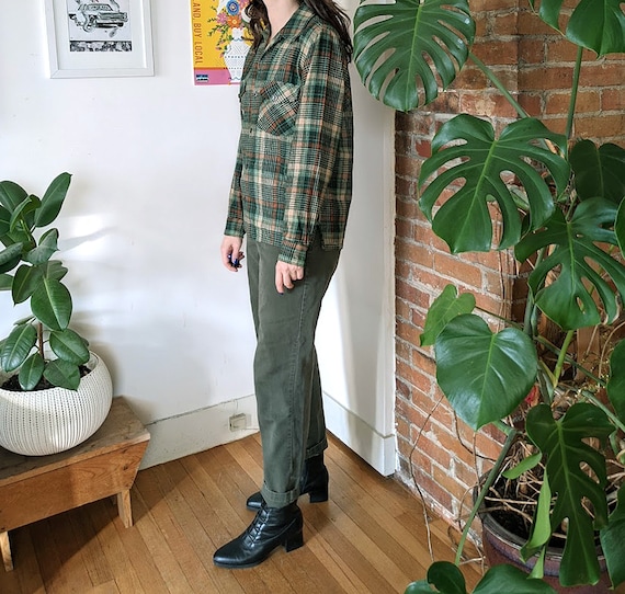 70s Green Plaid Wool Shirt • Topaz Hipster Button… - image 3