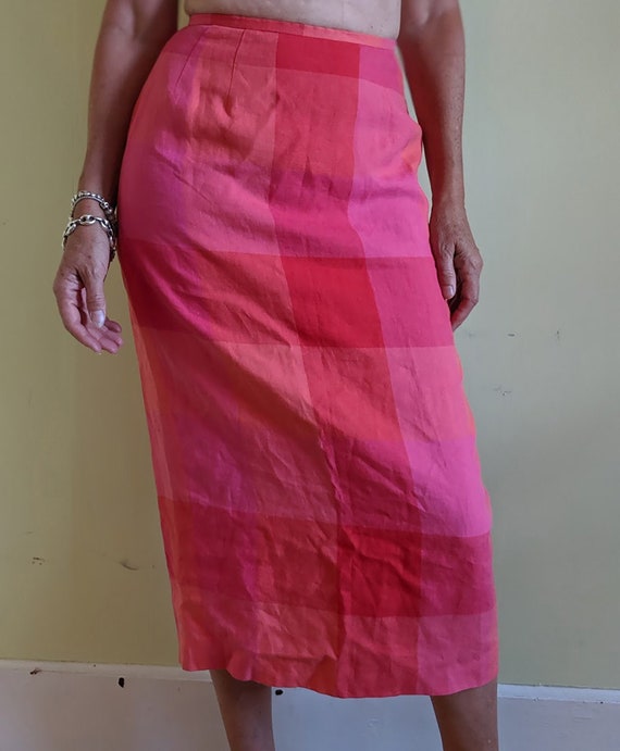 Pretty Talbot's Pink Orange Plaid Linen Skirt • Lo