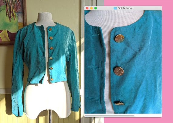 Vintage 70s 80s Teal Silk Blazer • Ann Taylor • B… - image 1