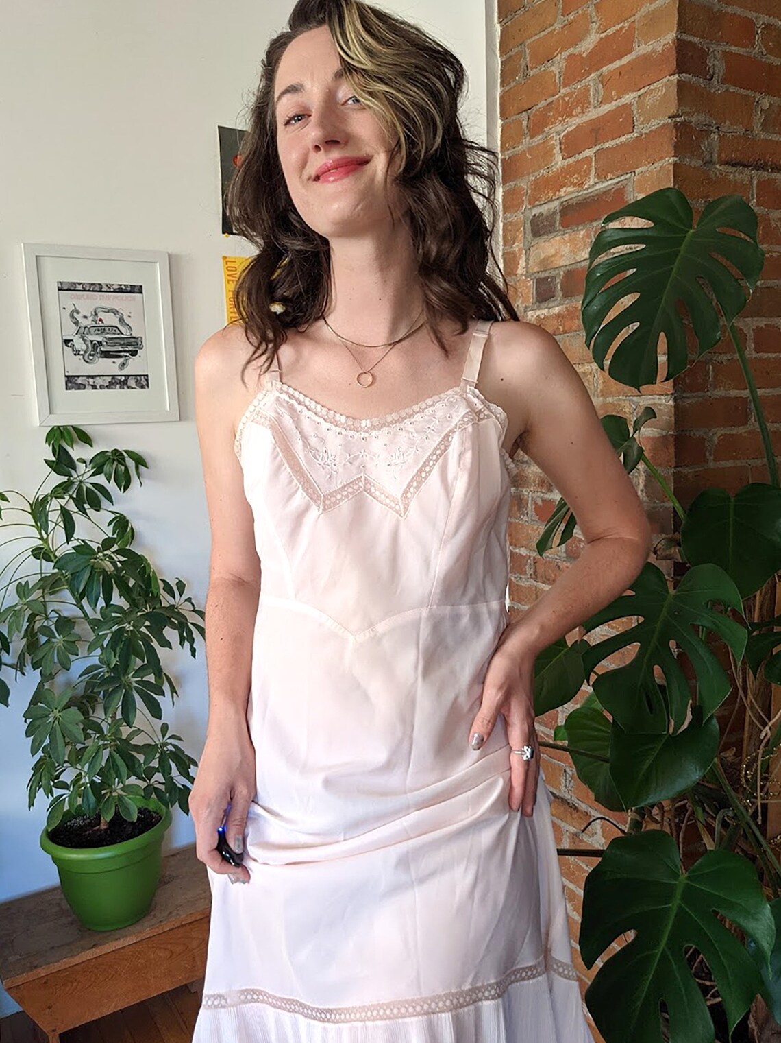 50s Lace Full Slip Dress Lacy Beige Negligee Lingerie Blush Etsy