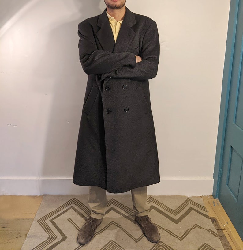 Really Soft Mens Long Professional Business Coat \u2022 Formal Fall Winter Fleece Jacket \u2022 XL L Tall Dark Grey Duster Double Breasted