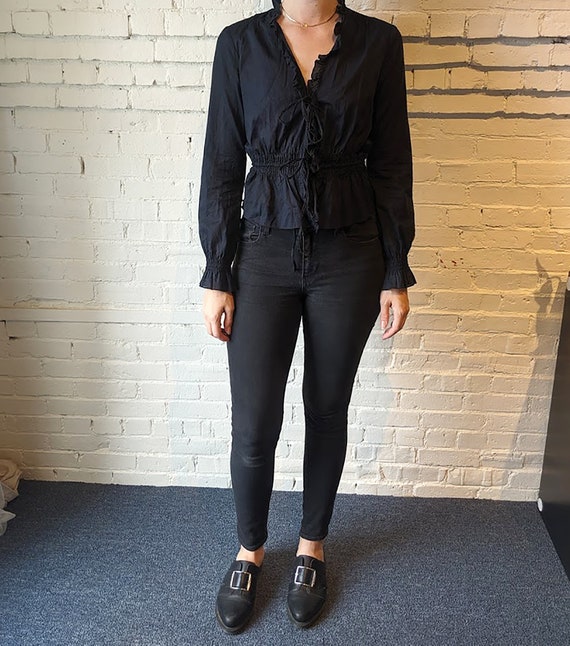 90s Sheer Black Tie-Front Cardi (S)