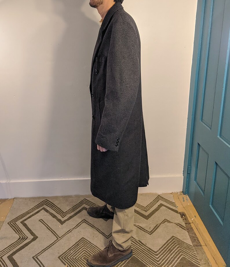 Really Soft Mens Long Professional Business Coat \u2022 Formal Fall Winter Fleece Jacket \u2022 XL L Tall Dark Grey Duster Double Breasted