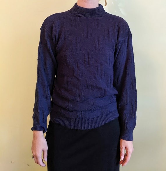 70s 80s Heart Mock Neck Sweater • Turtleneck • Na… - image 2