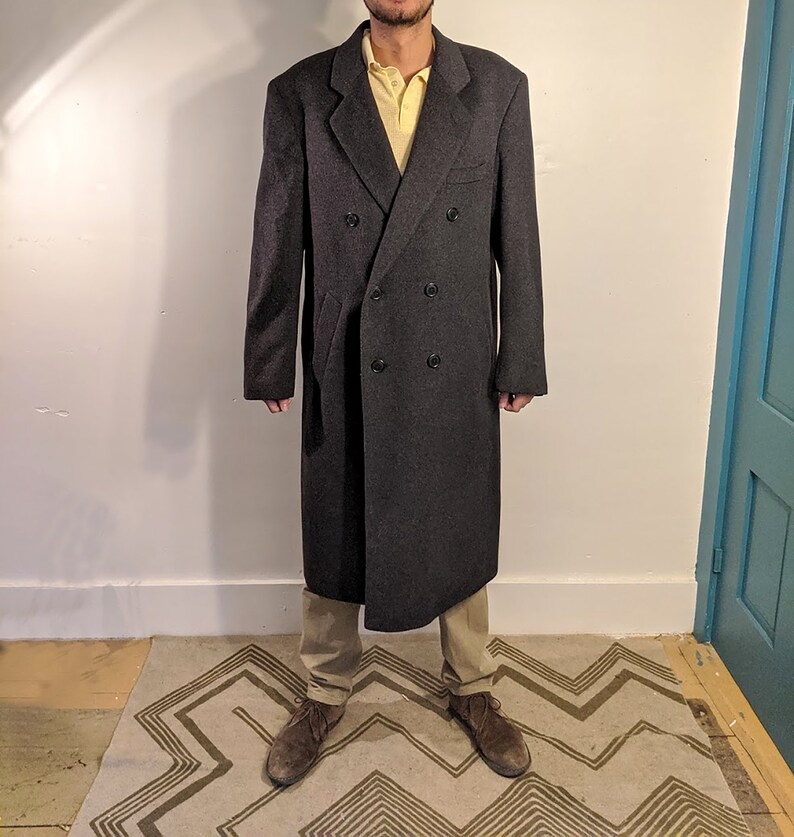 Really Soft Mens Long Professional Business Coat \u2022 Formal Fall Winter Fleece Jacket \u2022 XL L Tall Dark Grey Duster Double Breasted