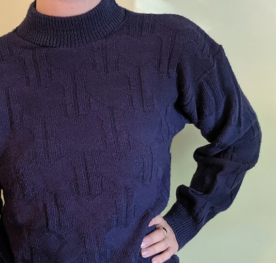 70s 80s Heart Mock Neck Sweater • Turtleneck • Na… - image 1