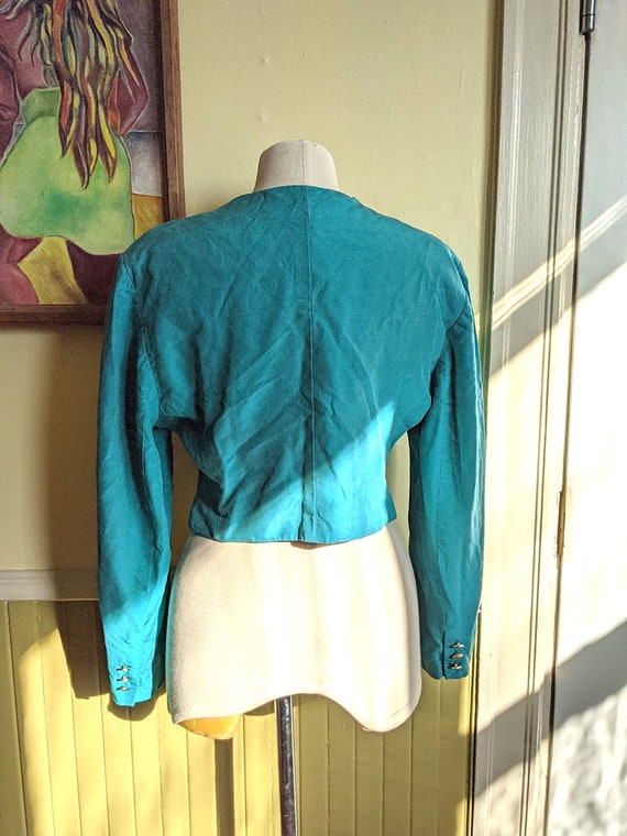 Vintage 70s 80s Teal Silk Blazer • Ann Taylor • B… - image 3