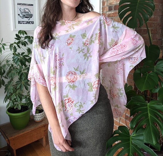 90s Sheer Floral Shawl • Pale Pink Wrap Flowers U… - image 3