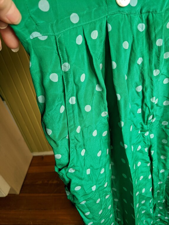 90s Green Silk Jumpsuit • Funky Polka Dots • One … - image 6