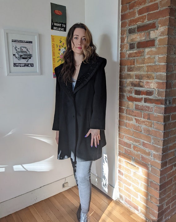 Vintage Long Black Wool Coat • 80s 90s Donnybrook… - image 1