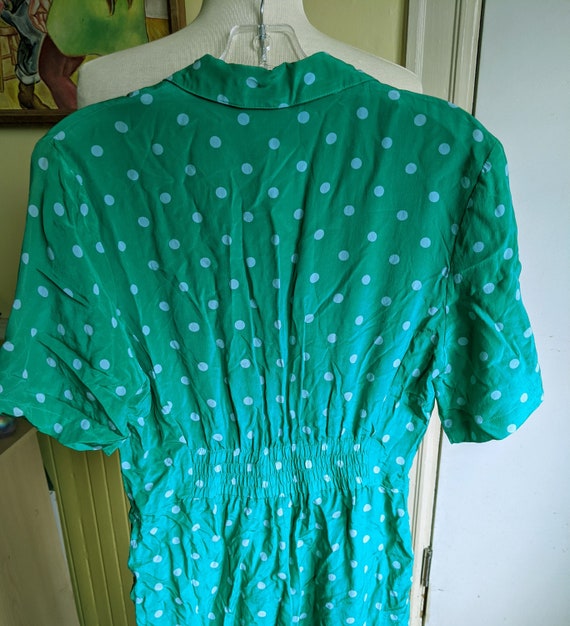 90s Green Silk Jumpsuit • Funky Polka Dots • One … - image 4