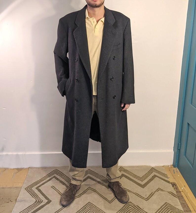 Really Soft Mens Long Professional Business Coat \u2022 Formal Fall Winter Fleece Jacket \u2022 XL L Tall Dark Grey Duster Double Breasted