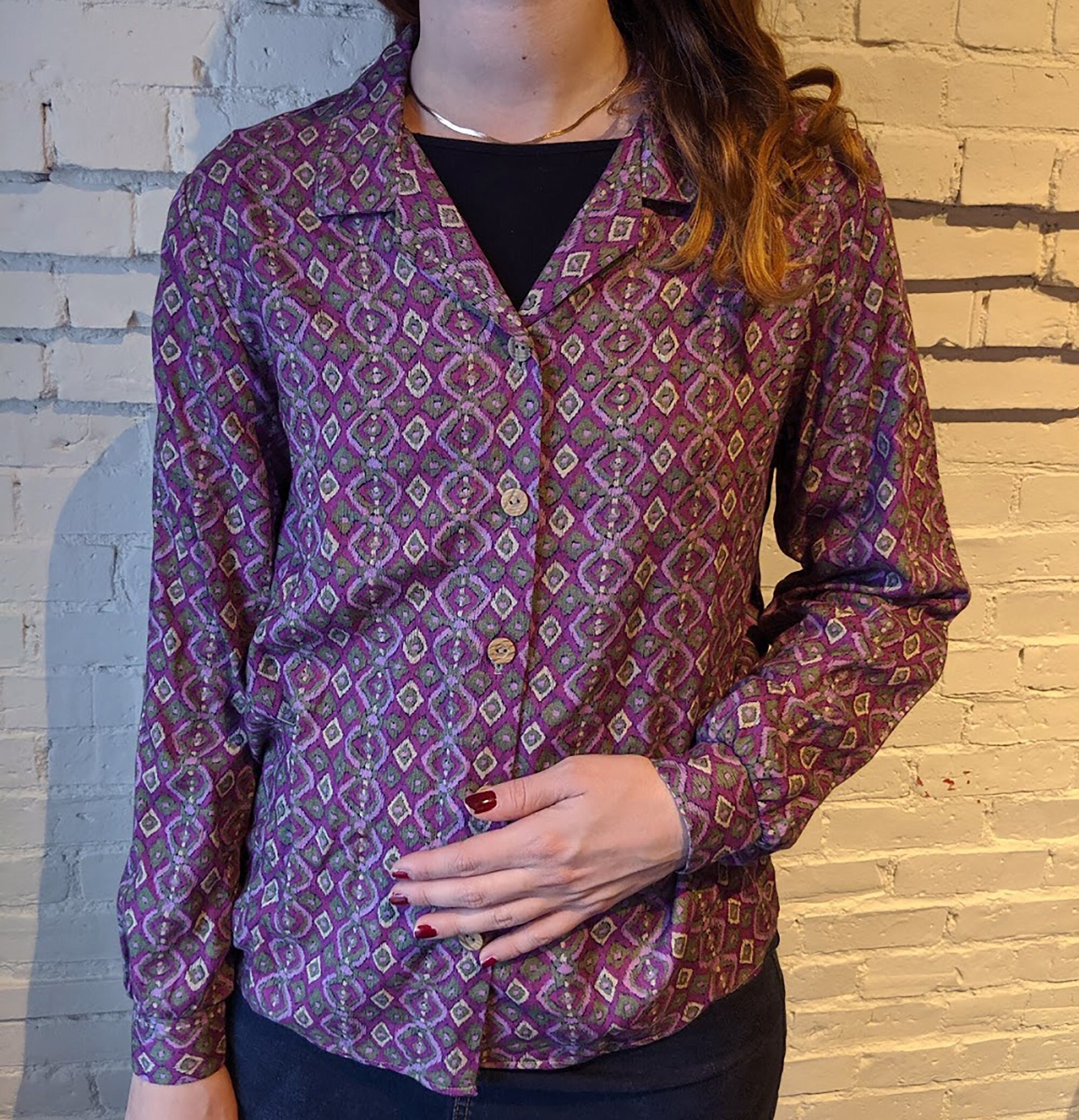 purple 80s shirt