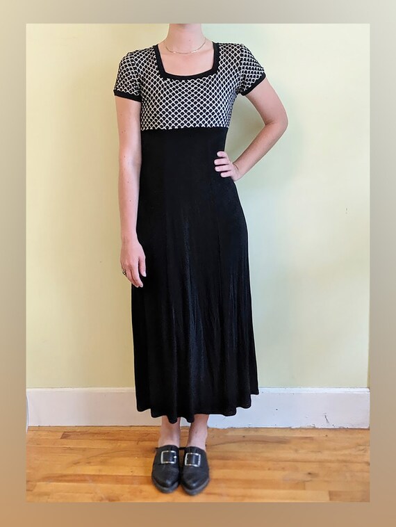 90s Vintage  Long Slinky Square Neck Black & White Dress  Gown  Sexy  Elegant Funk  Travel Dress  Boho  USA Lycra  Maxi Dress - Etsy