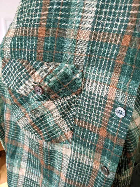 70s Green Plaid Wool Shirt • Topaz Hipster Button… - image 7