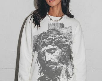 Jesus Portrait PNG | Vintage Christian Sublimation | Crown of Thorns Streetwear Graphic | Religious Aesthetic T-Shirt Digital Download