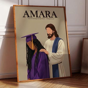 Personalized Graduation Gift Print, Custom Faith Poster, Black Girl Graduation Digital Download, Name and Scripture Wall Art, Grad Cap