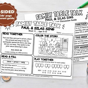 Paul and Silas Sing Bible Placemat for Kids, Acts 16 Family Devotional Printable, Sunday School Activity & Parent Discussion Guide