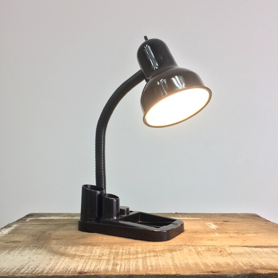 Desk Lamp Gooseneck Articulated Black Minimalist Modern Flexible Table Top Organizer Light Vintage Grandrich Metal Shade Plastic Base