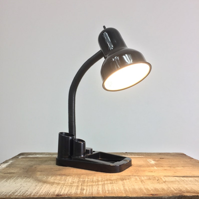 Desk Lamp Gooseneck Articulated Black Minimalist Modern Flexible Table Top Organizer Light Vintage Grandrich Metal Shade Plastic Base