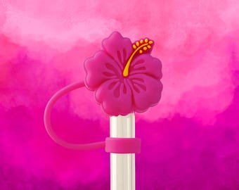 Hot Pink Hibiscus Flower Straw Topper, Straw Topper, Hibiscus, Tumbler Accessory, Stanley Accessories, Drink Charm, Cute Straw Topper