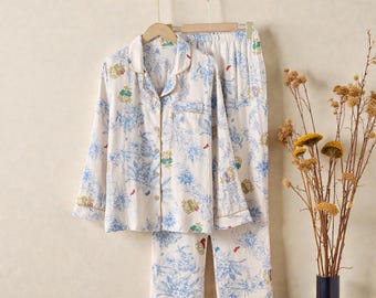 Pijama de algodón de bambú para mujer, conjunto de ropa de dormir suave de manga larga, ropa de estar para primavera y verano, regalo para el Día de la Madre y Navidad.