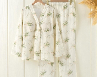 Maternity Cotton Pajama Set with Chest Pad | Moon Print Nursing Sleepwear | Spring Summer Postpartum Loungewear | Christmas Gift for Mom